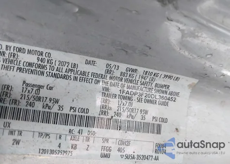 2013 Ford Focus Se from USA, damaged, VIN 1FADP3F20DL360452